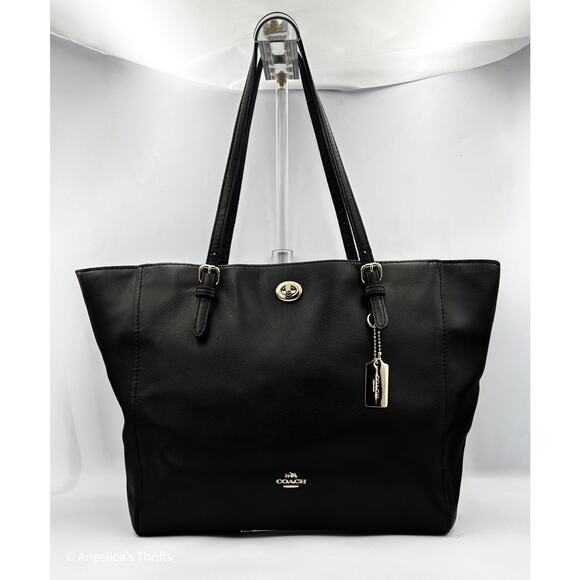 Coach Black Leather Turnlock Tote | Large Crossgrain Shoulder Bag - Picture 1 of 6